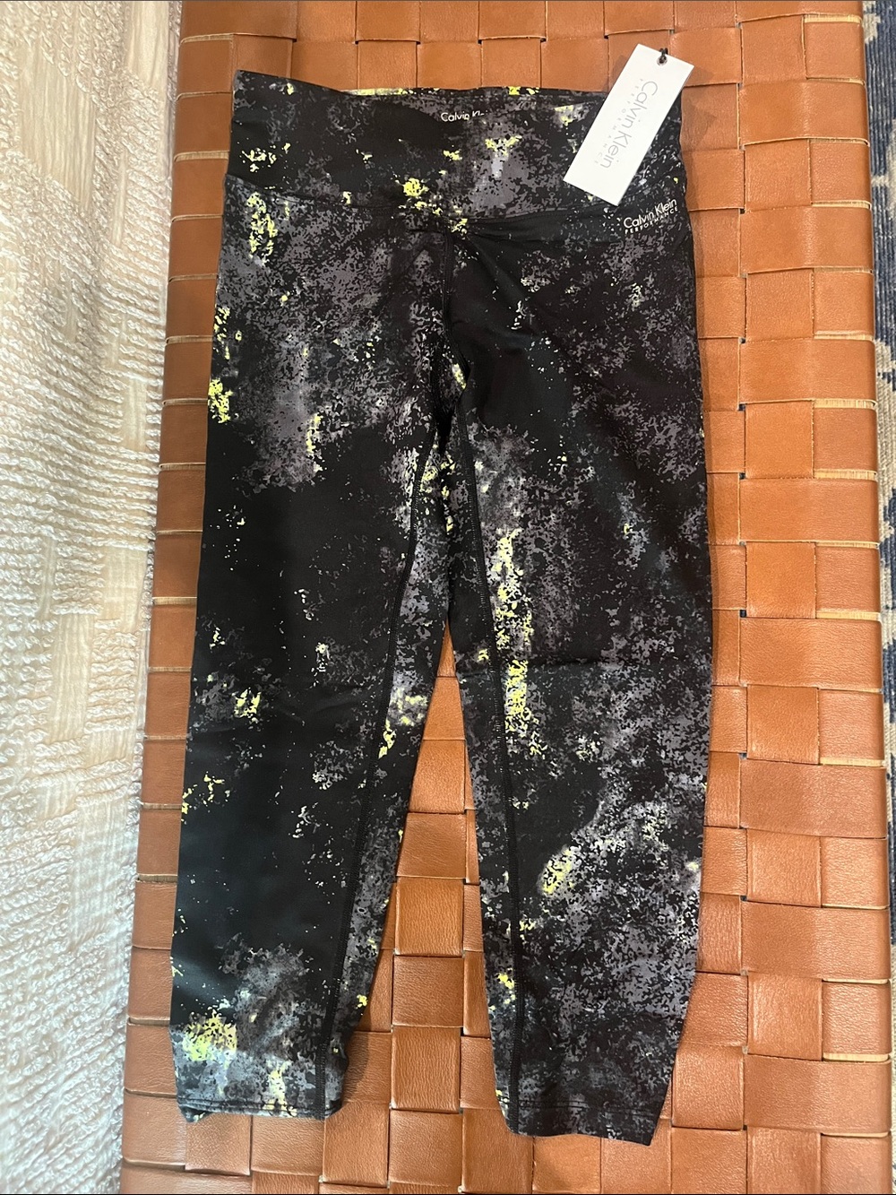 Calvin Klein Black with Yellow & Gray Speckled Cropped Leggings